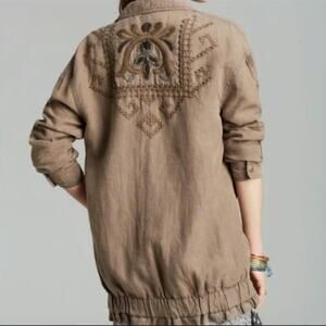 Free People Vintage Small Gold Embroidered Twill Parka Coat Jacket